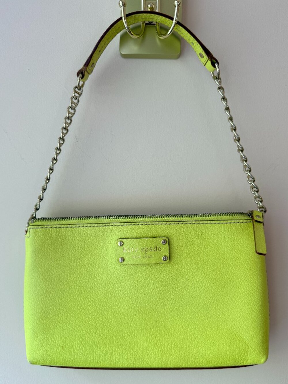 Kate Spade Y2K Byrd Chain Link Yellow Leather Clutch Bag with Polka Dot Lining